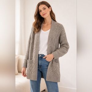 Madewell Wool & Alpaca Blend Knit Cardigan Sweater heathered taupe/oat/greige M